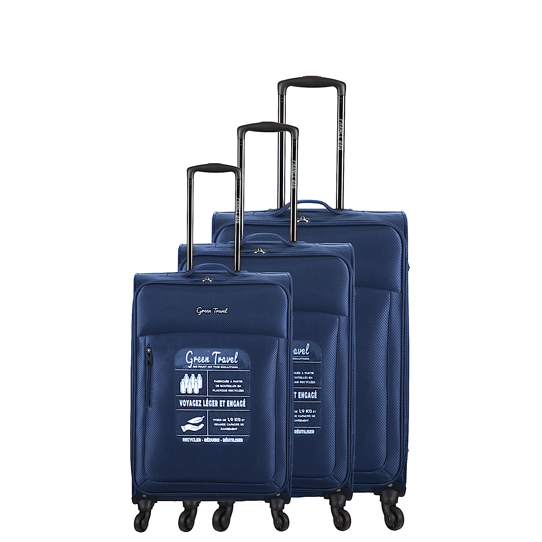 Set de valise souple 4 roues Nylon navy Calais set 3 valises